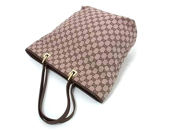 1 иен # прекрасный товар # GUCCI Gucci 002 1098 3444 GG парусина × кожа большая сумка плечо плечо .. женский розовый оттенок коричневого AY2784