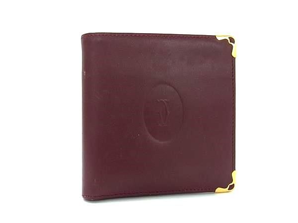 1 jpy Cartier Cartier Must line leather folding twice purse wallet change purse .. inserting lady's men's bordeaux series AZ3187