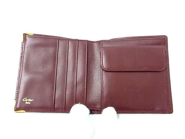 1 jpy Cartier Cartier Must line leather folding twice purse wallet change purse .. inserting lady's men's bordeaux series AZ3187