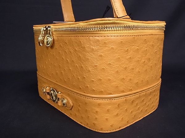 1 jpy # new goods # unused # GIANNI VERSACE Gianni Versace sun Burst Ostrich type pushed . leather vanity bag orange series AC5188