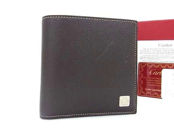 1 jpy # ultimate beautiful goods # Cartier Cartier Must line leather folding twice purse wallet change purse .. inserting men's brown group FA7876