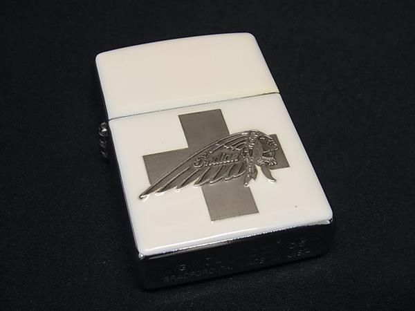 1円 ■美品■ ZIPPO ジッポー インディアンモトサイクル 高級ライター オイルライター 喫煙グッズ アイボリー系×シルバー系 FA4289の画像1