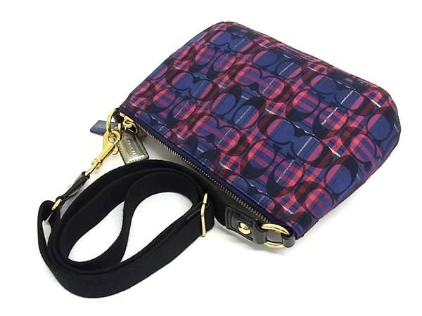 1 jpy # ultimate beautiful goods # COACH Coach signature canvas check pattern shoulder bag diagonal .. lady's men's navy series AZ2927