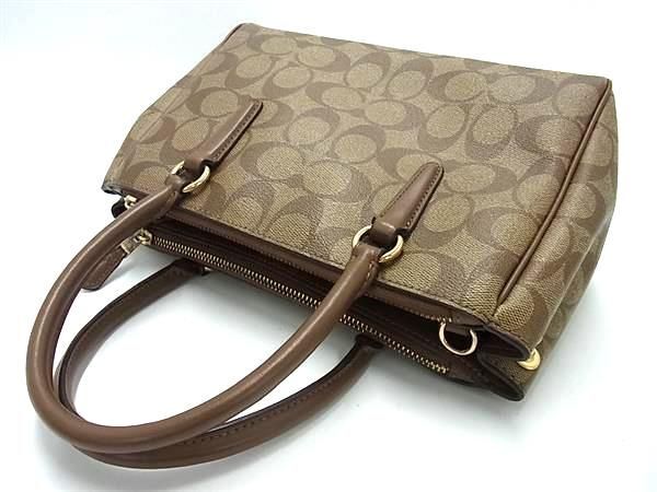 1 jpy # beautiful goods # COACH Coach F67027 signature Mini surrey Carry all PVC 2WAY handbag shoulder brown group AZ2921