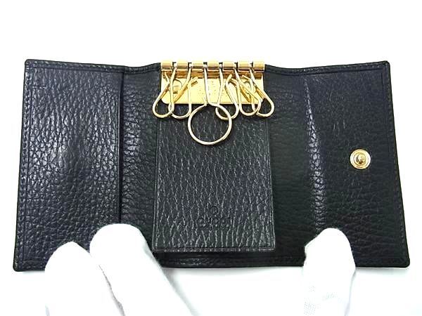 1 иен # превосходный товар # GUCCI Gucci GGma-monto кожа 6 полосный чехол для ключей ключ inserting мужской женский оттенок черного AZ3185