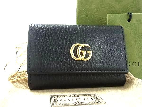 1円 ■極美品■ GUCCI グッチ GGマーモント レザー 6連 キーケース 鍵入れ メンズ レディース ブラック系 AZ3185_画像1