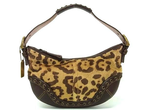 1 jpy # beautiful goods # COACH Coach 9654 is lako× leather leopard print one steering wheel handbag one shoulder bag shoulder .. brown group AZ3150