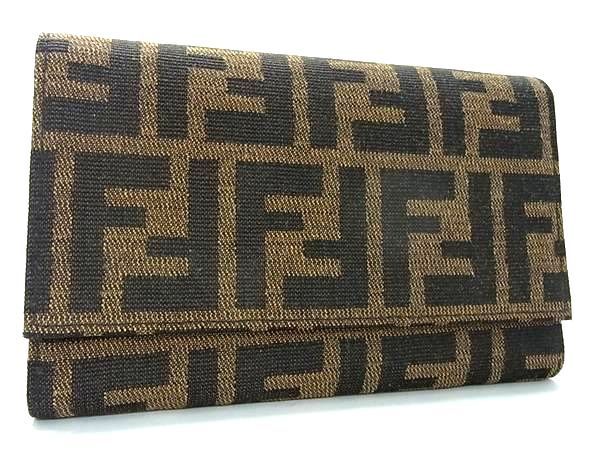 1円 ■極美品■ FENDI フェンディ ズッカ柄 キャンバス 三つ折り 財布 ウォレット 札入れ 小銭入れ レディース メンズ ブラウン系 AY2689_画像1