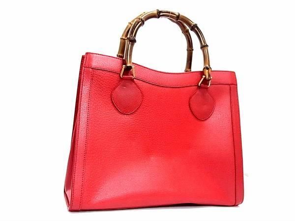 1 иен # превосходный товар # GUCCI Gucci 002 1186 0260 bamboo кожа ручная сумочка большая сумка мужской женский оттенок красного AY2823