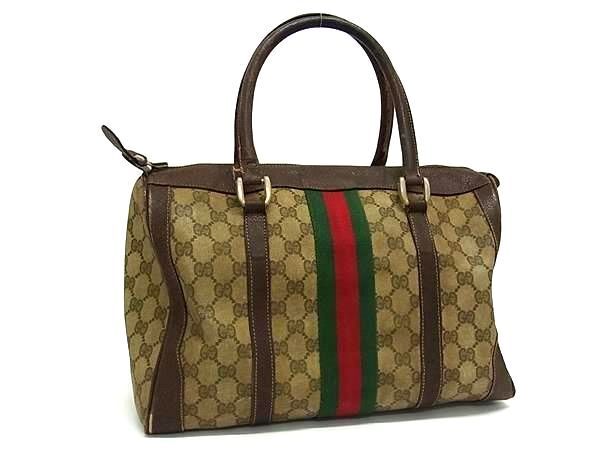 1円 GUCCI グッチ オールドグッチ ヴィンテージ シェリーライン GG柄 PVC×レザー トートバッグ レディース ブラウン系 BF7755の画像1