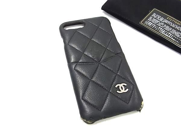 1円 CHANEL シャネル ココマーク キャビアスキン iPhone7plus/8plus 対応 アイフォンケース スマホケース レディース ブラック系 AW6307_画像1