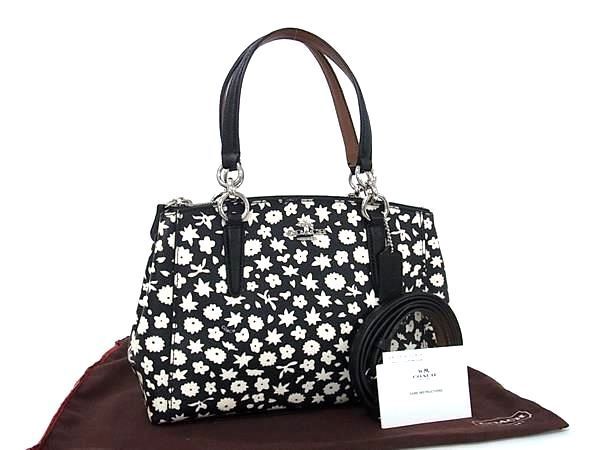 1 jpy # as good as new # COACH Coach F57514 floral Chris ti Carry all PVC 2WAY handbag shoulder black group AW8957