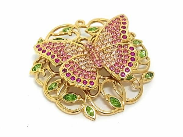 1 jpy # ultimate beautiful goods # SWAROVSKI Swarovski butterfly butterfly leaf leaf pin brooch pin badge accessory gold group × pink series AW9054