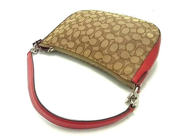 1 jpy # beautiful goods # COACH Coach 37584 signature canvas one shoulder bag lady's brown group × red group AZ2412