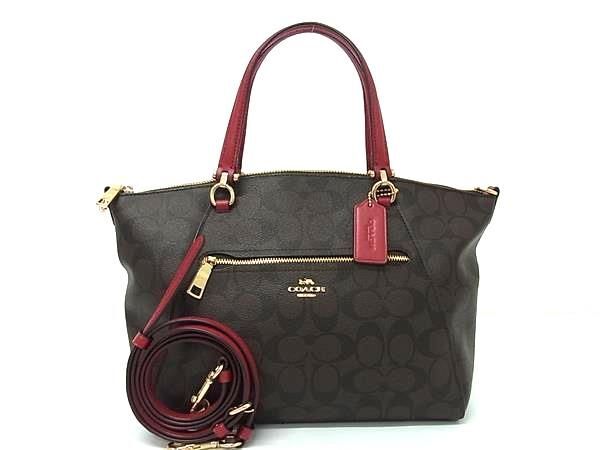 1 jpy # ultimate beautiful goods # COACH Coach 79998 signature PVC 2WAY Cross body tote bag handbag shoulder brown group × red group AZ2459