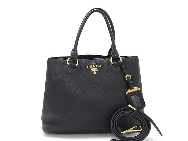 1円 ■美品■ PRADA プラダ レザー 2WAY トートバッグ ショルダーバッグ 肩掛けかばん レディース ブラック系 AZ3977_画像1