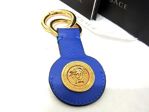 ■新品■未使用■ VERSACE ヴェルサーチ メデューサ レザー キーホルダー キーリング チャーム アクセサリー ブルー系 AT3400_画像1