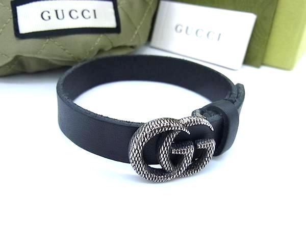 # как новый # GUCCI Gucci GGma-monto кожа браслет аксессуары женский мужской оттенок черного FA7781