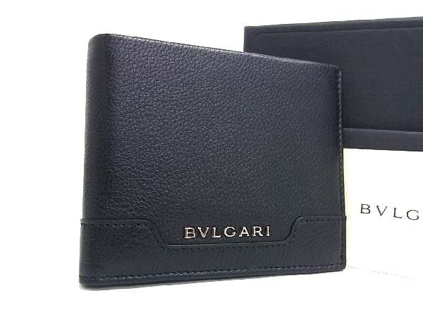 ■新品■未使用■ BVLGARI ブルガリ レザー 二つ折り 財布 ウォレット 札入れ カード入れ メンズ ブラック系 AV8766_画像1