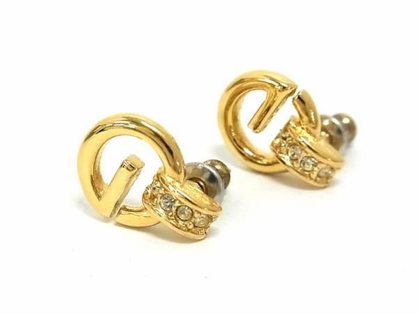 1 jpy # beautiful goods # GIVENCHYji van si. Vintage rhinestone earrings accessory lady's gold group AW9415
