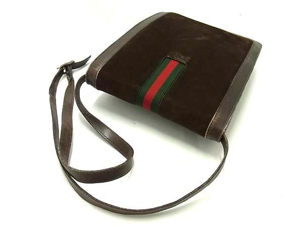 1円 GUCCI オールドグッチ ヴィンテージ シェリーライン スエード×レザー クロスボディ ショルダーバッグ 斜め掛け ブラウン系 AW9725_画像3