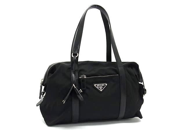 1円 ■美品■ PRADA プラダ テスートナイロン×レザー カデナ 南京錠 ハンドバッグ トート ショルダー 肩掛け ブラック系 FB0865_画像1