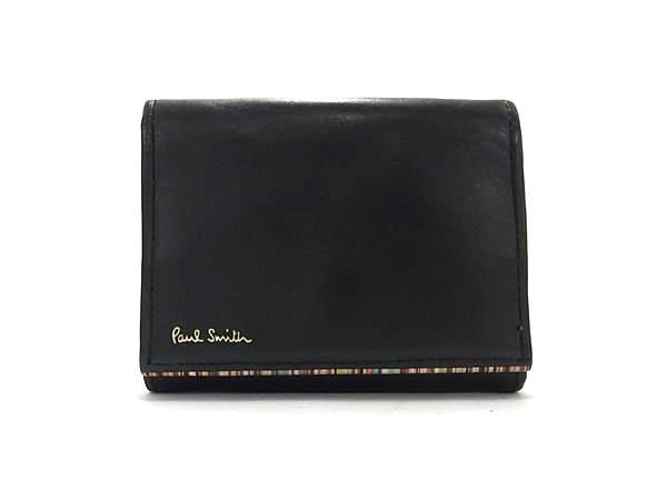 1円 ■美品■ Paul Smith ポールスミス レザー 三つ折り 財布 サイフ ウォレット 小銭入れ 札入れ ブラック系 BK1504_画像1