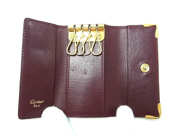 1円 ■美品■ Cartier カルティエ マストライン レザー 4連 キーケース 鍵入れ メンズ レディース ボルドー系 BK0926_画像3