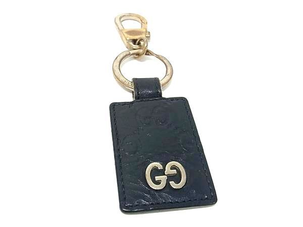1 иен GUCCI Gucci GG рисунок Guccisima кожа кольцо для ключей брелок для ключа очарование женский мужской оттенок черного FA7452
