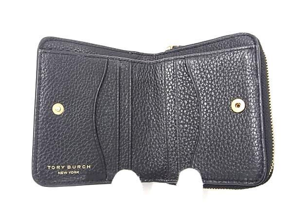 1円 ■極美品■ TORY BURCH トリーバーチ レザー 二つ折り 財布 ウォレット 札入れ 小銭入れ カード入れ レディース ブラック系 BK0942_画像3