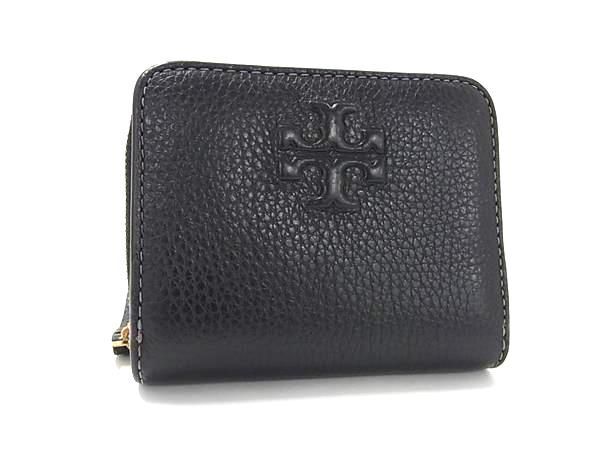 1円 ■極美品■ TORY BURCH トリーバーチ レザー 二つ折り 財布 ウォレット 札入れ 小銭入れ カード入れ レディース ブラック系 BK0942_画像1