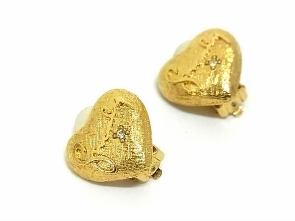 1 jpy # beautiful goods # GIVENCHYji van si. Heart rhinestone clip type earrings accessory lady's gold group AW8981