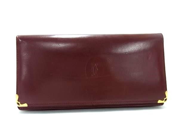 1円 ■美品■ Cartier カルティエ マストライン レザー 二つ折り 長財布 ウォレット 札入れ 小銭入れ カード入れ ボルドー系 AX6458_画像1