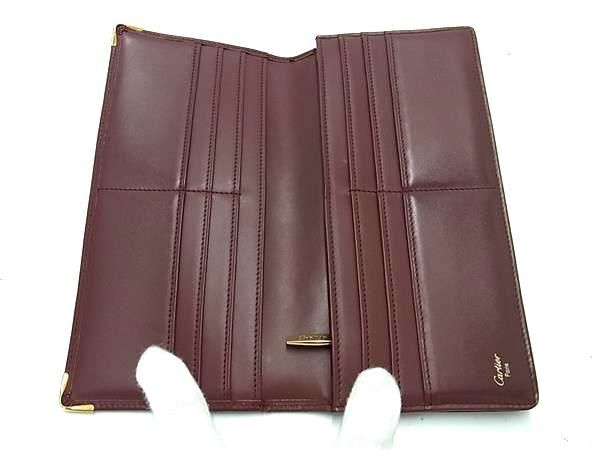 1円 ■美品■ Cartier カルティエ マストライン レザー 二つ折り 長財布 ウォレット 札入れ 小銭入れ カード入れ ボルドー系 AX6458_画像3