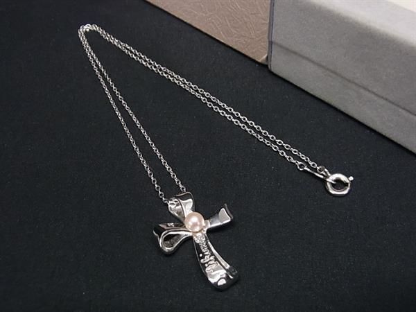 1 jpy # beautiful goods # MIKIMOTO Mikimoto book@ pearl Akoya pearl pearl approximately 4mm SV925 Cross necklace pendant accessory silver group BK1526