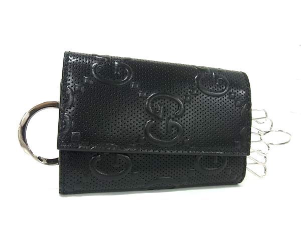 1円 ■極美品■ GUCCI グッチ 625565 GG柄 レザー 6連 キーケース 鍵入れ レディース メンズ ブラック系 AY3257_画像1