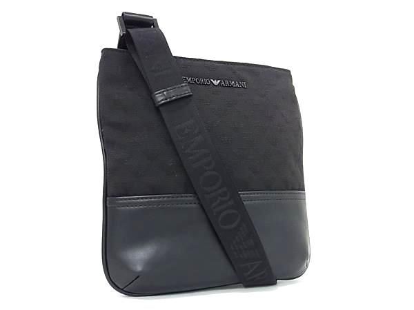 1 иен # превосходный товар # EMPORIO ARMANI Emporio Armani парусина × кожа Cross корпус сумка на плечо наклонный .. оттенок черного AY3100