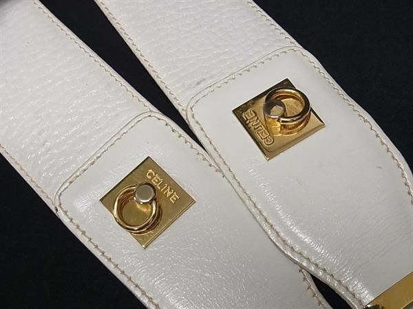 1円 ■美品■ CELINE セリーヌ ヴィンテージ レザー ガンチーニ金具 ゴールド金具 ベルト 表記サイズ 70 レディース アイボリー系 BK0948_画像4