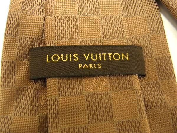 1円 ■極美品■ LOUIS VUITTON ルイヴィトン ダミエ シルク100% ネクタイ 紳士 ビジネス メンズ ブラウン系 FA6786_画像3