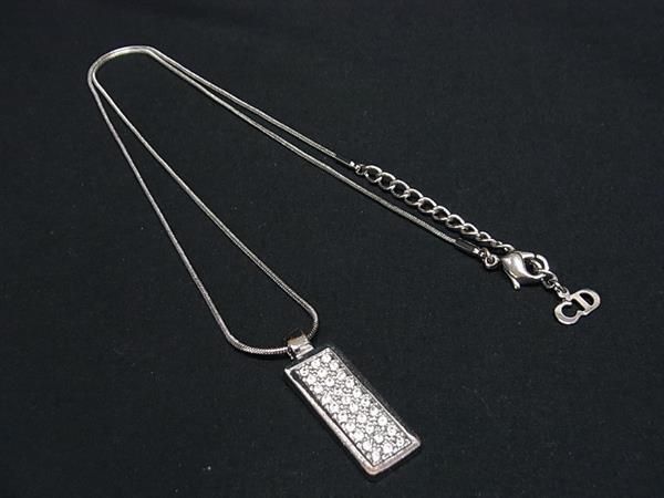 1円 ■美品■ ChristianDior クリスチャンディオール トロッター ラインストーン ネックレス ペンダント アクセサリー シルバー系 FA6719_画像1