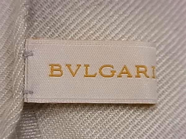 1円 BVLGARI ブルガリ ロゴマニア シルク×ウール ショール ストール スカーフ マフラー メンズ レディース アイボリー系 AZ3082_画像3