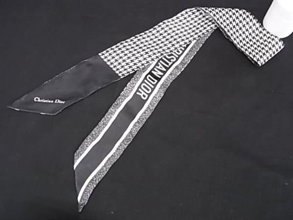 1 jpy # beautiful goods # ChristianDior Christian Dior mitsa ribbon scarf tsui Lee lady's black group × white group AZ2965