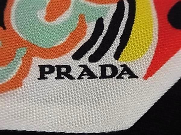 1円 ■美品■ PRADA プラダ 1FF008 シルク100% 総柄 ツイリー リボンスカーフ レディース AZ3401_画像3