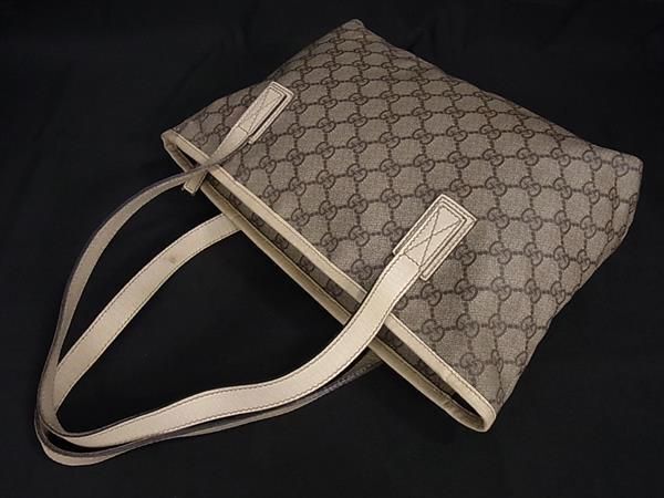 1円 GUCCI グッチ 181086 GGスプリーム GG柄 PVC×レザー トート ショルダーバッグ 肩掛け レディース ブラウン系×アイボリー系 FA7959_画像3