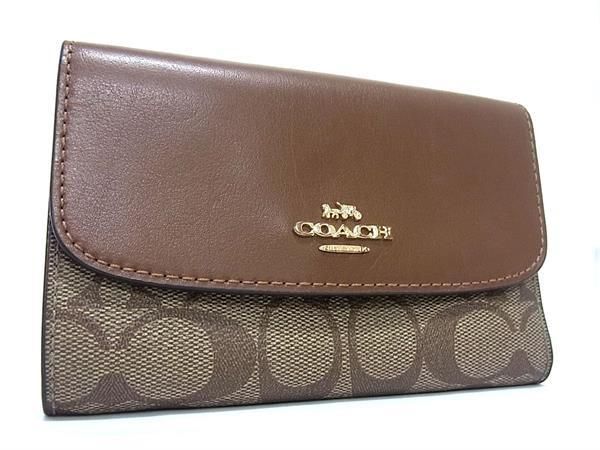 1円 ■美品■ COACH コーチ F32485 シグネチャー PVC×レザー 三つ折り 財布 ウォレット 小銭入れ レディース メンズ ブラウン系 FA8080_画像1