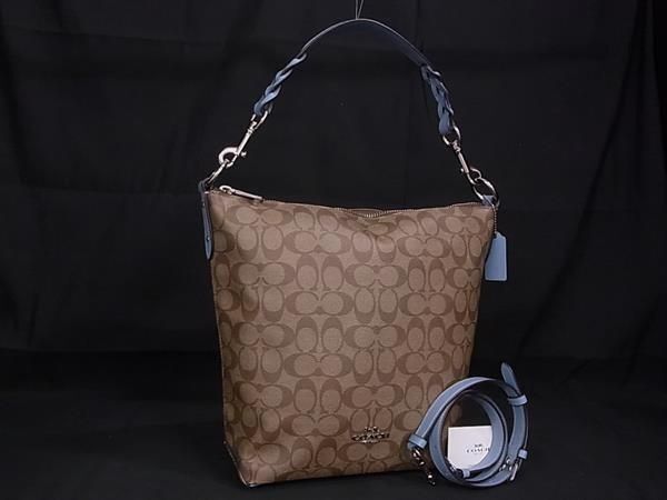 1 jpy # as good as new # COACH Coach F31477 signature PVC× leather Cross body shoulder bag diagonal .. brown group AW8839
