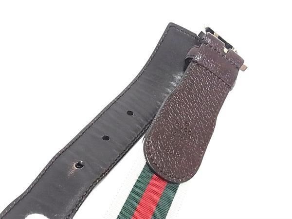 1 jpy # beautiful goods # GUCCI Gucci 154896 480199 Sherry line canvas × leather silver metal fittings belt declared size 85*34 brown group AZ3083