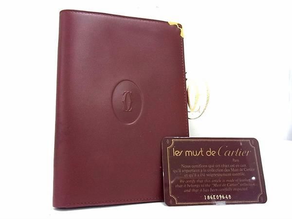 1円 ■極美品■ Cartier カルティエ マストライン レザー 財布 ウォレット 札入れ パスポートケース マルチケース ボルドー系 FA8092_画像1