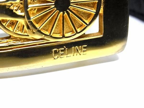 1円 ■美品■ CELINE セリーヌ 馬車金具 レザー ベルト 表記サイズ 85 レディース メンズ ブラック系 BK1671_画像4