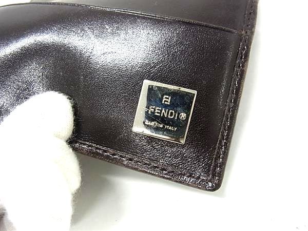 1円 FENDI フェンディ ズッカ柄 キャンバス×レザー 二つ折り 財布 ウォレット 札入れ 小銭入れ ブラウン系×ブラック系 FA8110_画像5